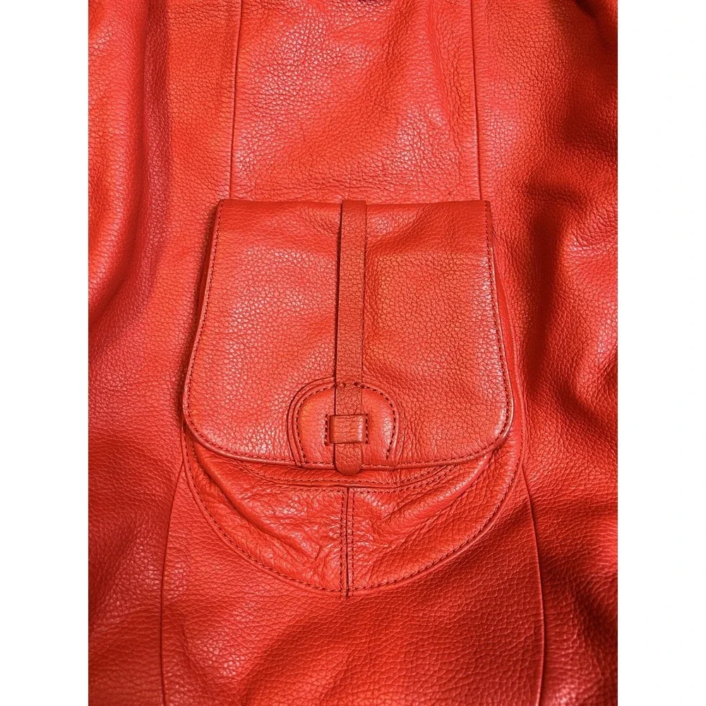Isaac Mizrahi Live! Red Pebbled Leather Large Tote Hobo Bag Drawstring Gold Feet